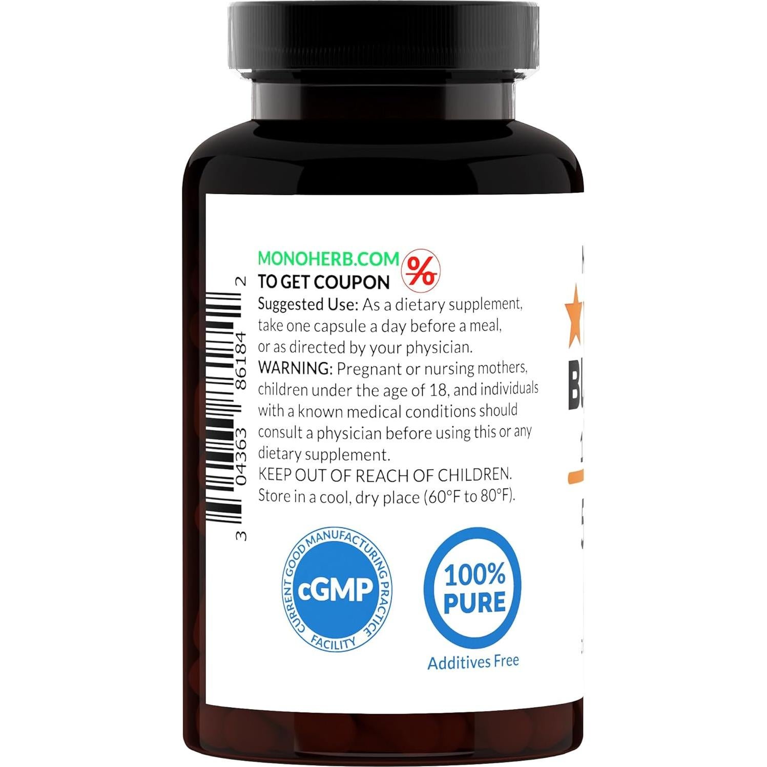 Extracto de Té Negro Monoherb 500 mg - 180 Cápsulas Puras