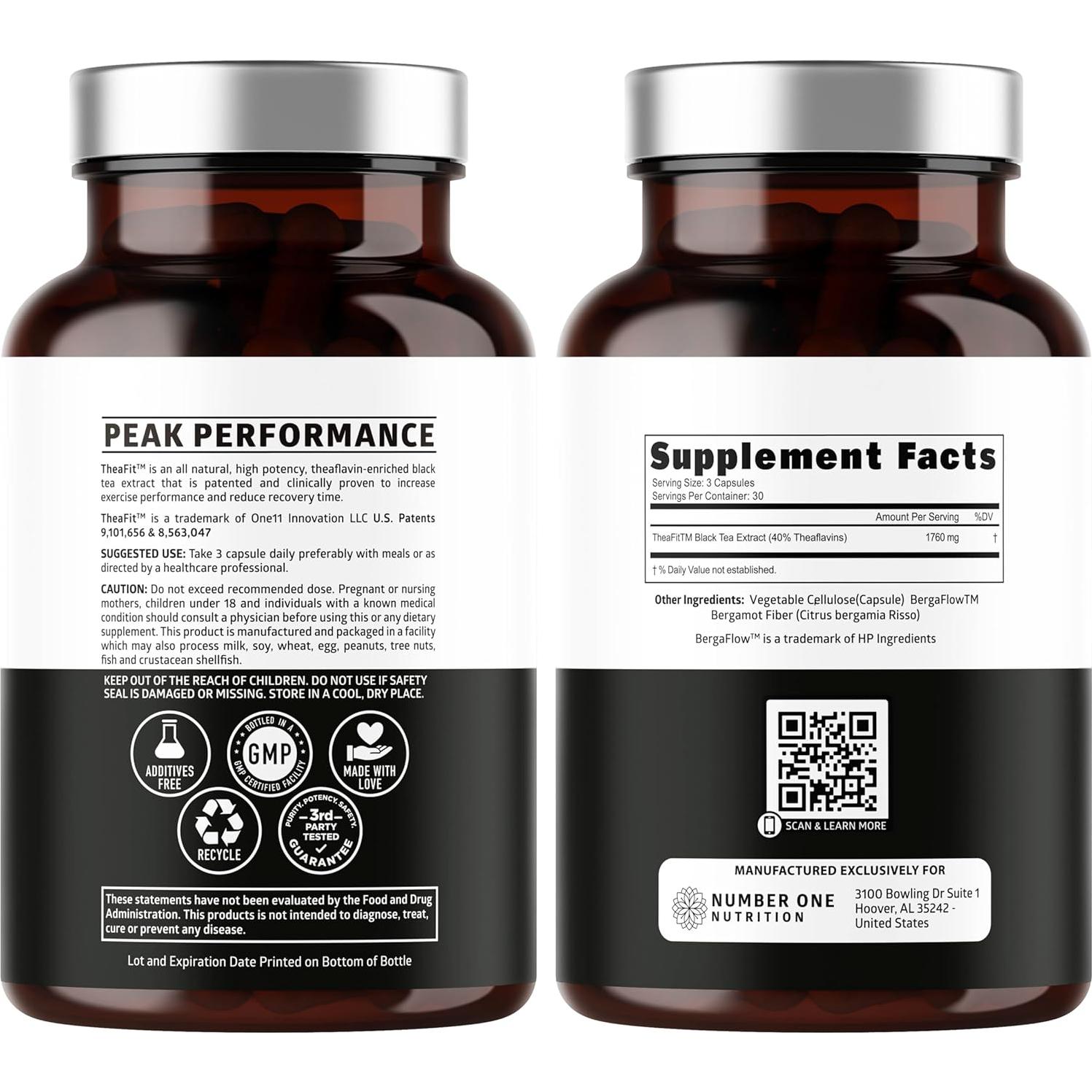 N1 Nutrition Extracto de Té Negro Theaflavins 40% 90 Cápsulas