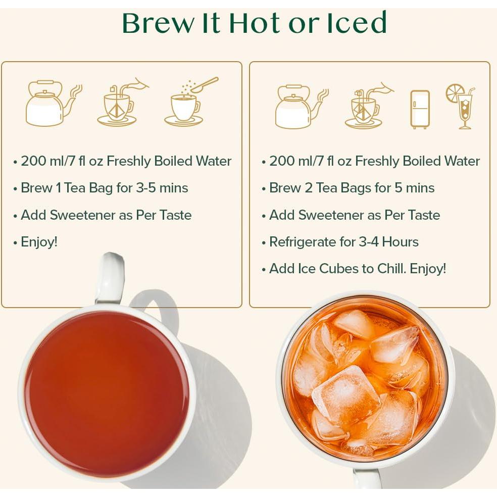 Té Negro Exótico VAHDAM Assam 100 Bolsitas Pirámide Sin Gluten