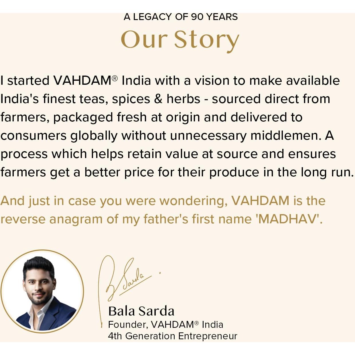 Té Negro Exótico VAHDAM Assam 100 Bolsitas Pirámide Sin Gluten