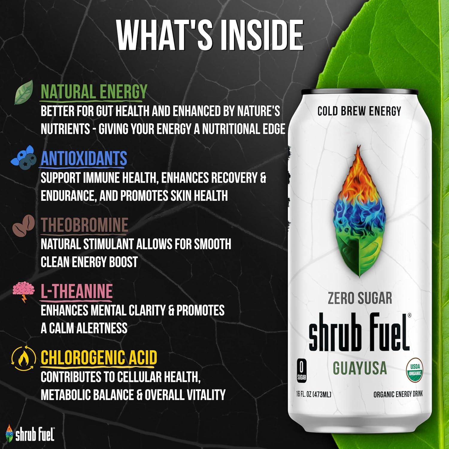 Bebida Energética Orgánica Guayusa Shrub Fuel Sin Azúcar 4 Latas