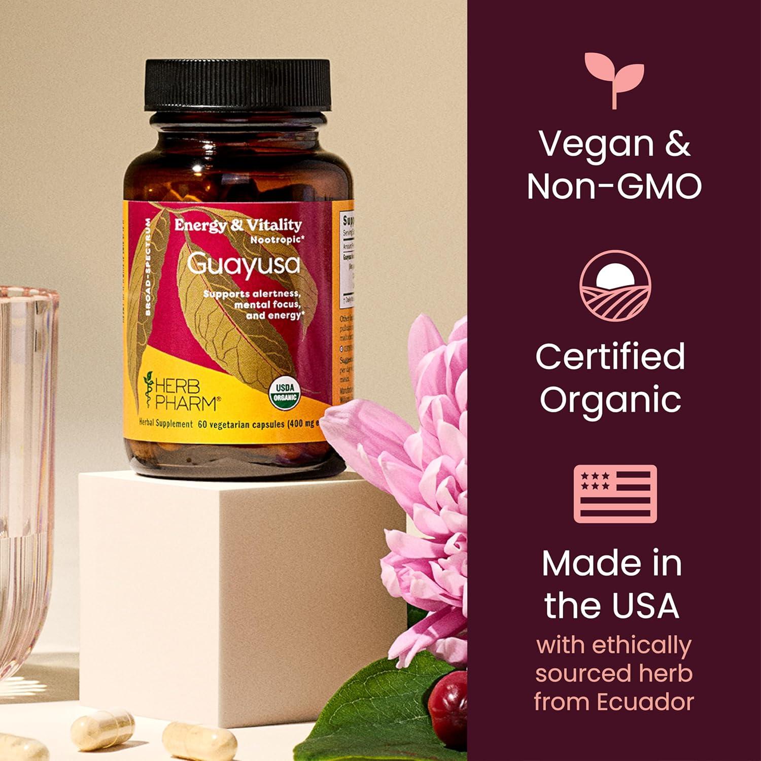 Cápsulas de Guayusa Herb Pharm 60 Veganas 400 mg Energía