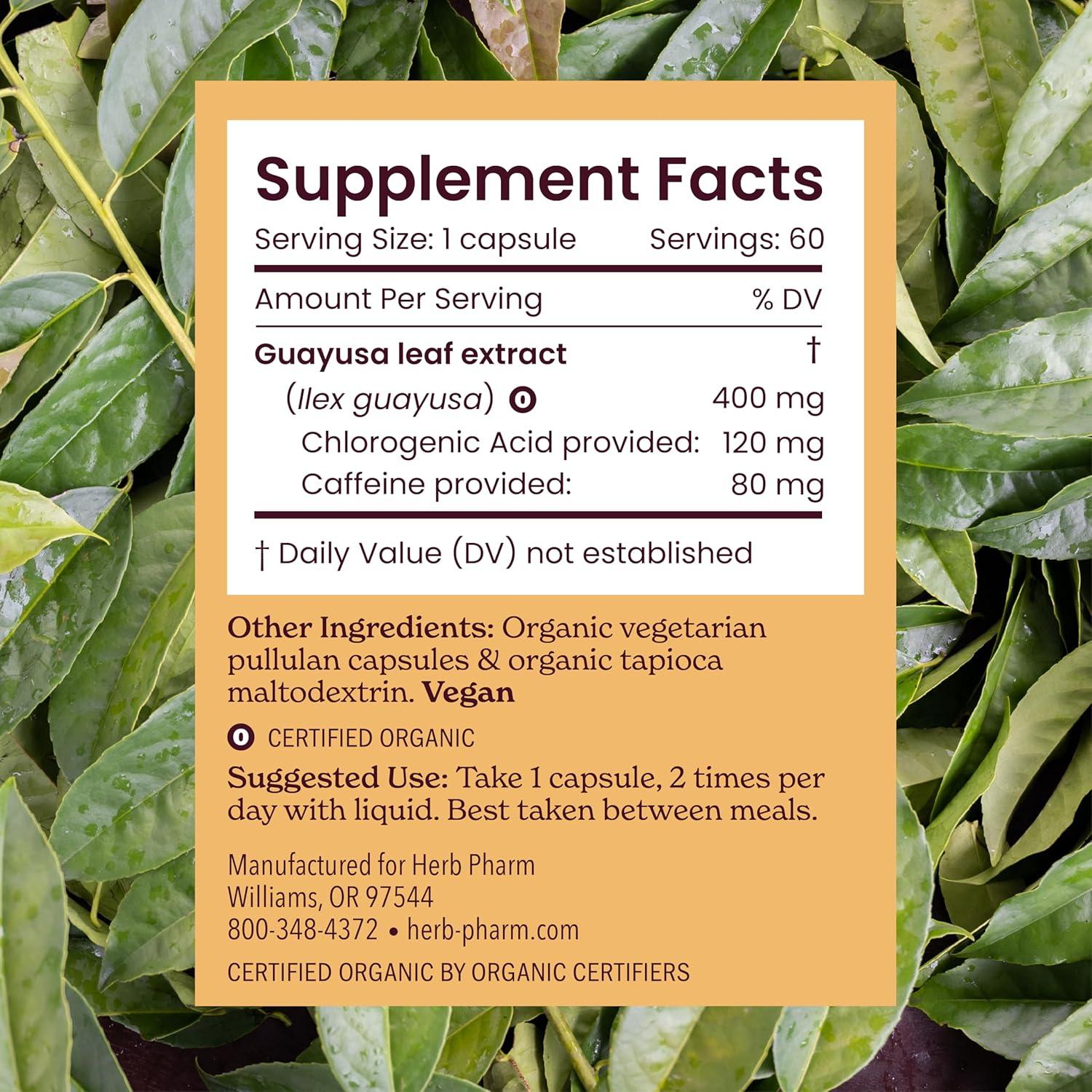 Cápsulas de Guayusa Herb Pharm 60 Veganas 400 mg Energía