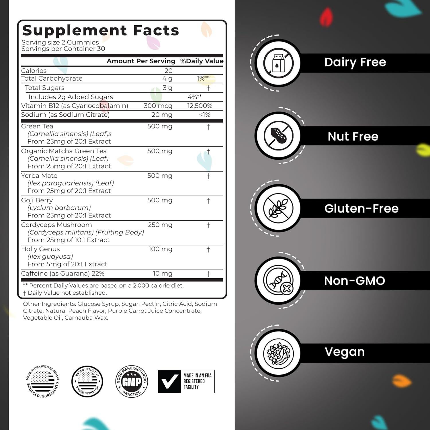 Gomitas Energéticas Veganas Trails to Nature 60 Unidades - Guarana, Matcha, Cordyceps