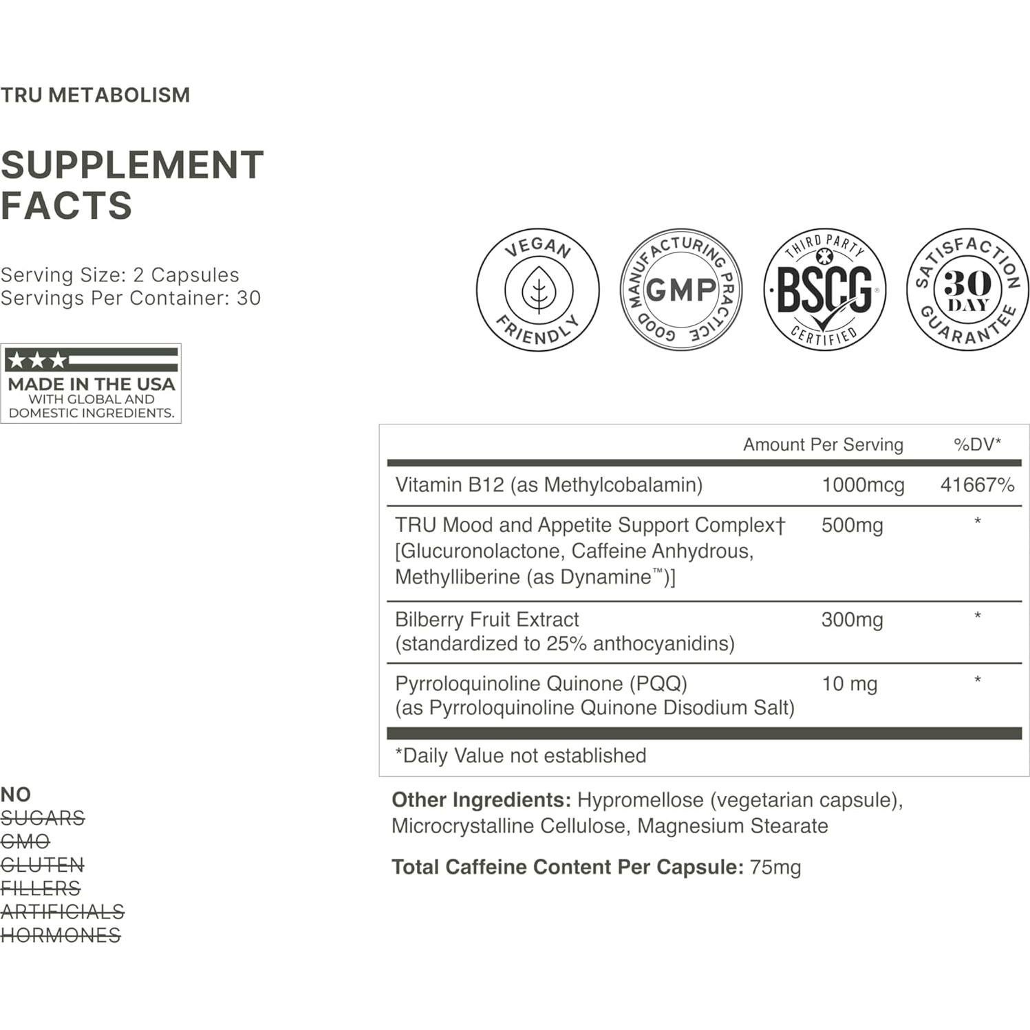 Suplemento Metabolismo TRU - Pérdida de Grasa 30 Porciones
