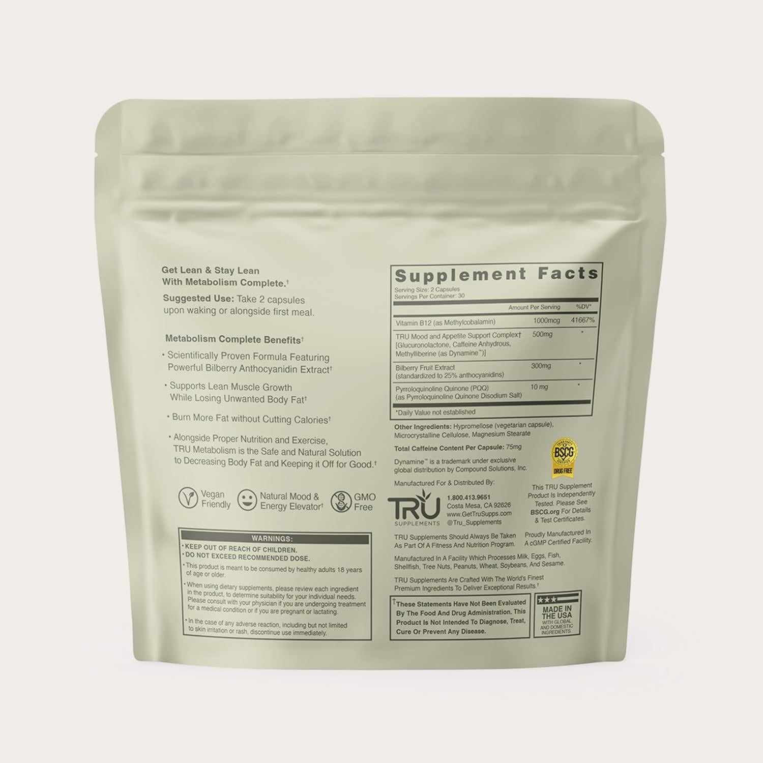 Suplemento Metabolismo TRU - Pérdida de Grasa 30 Porciones