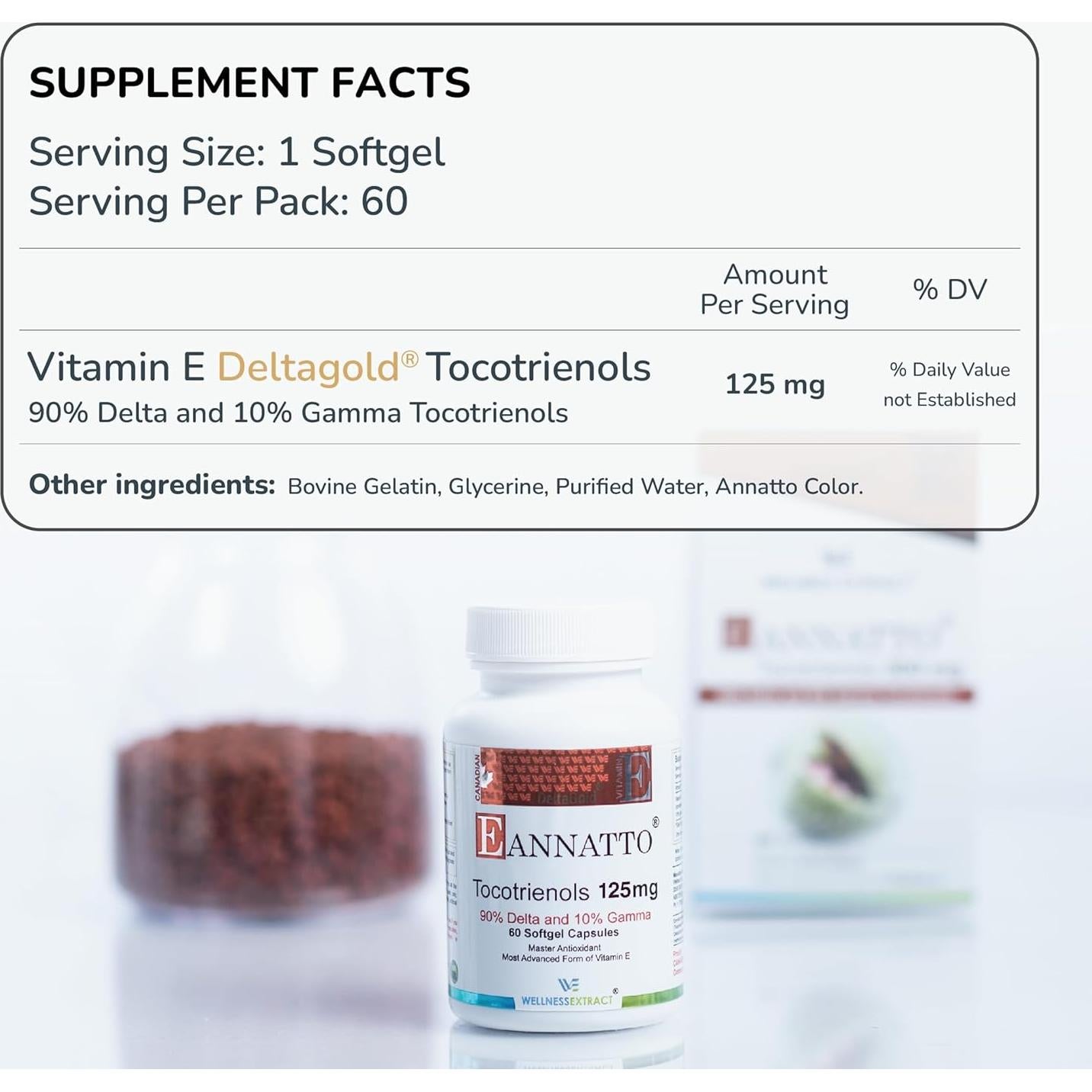 Suplemento de Vitamina E Tocotrienoles Eannatto 125mg 60 Cápsulas