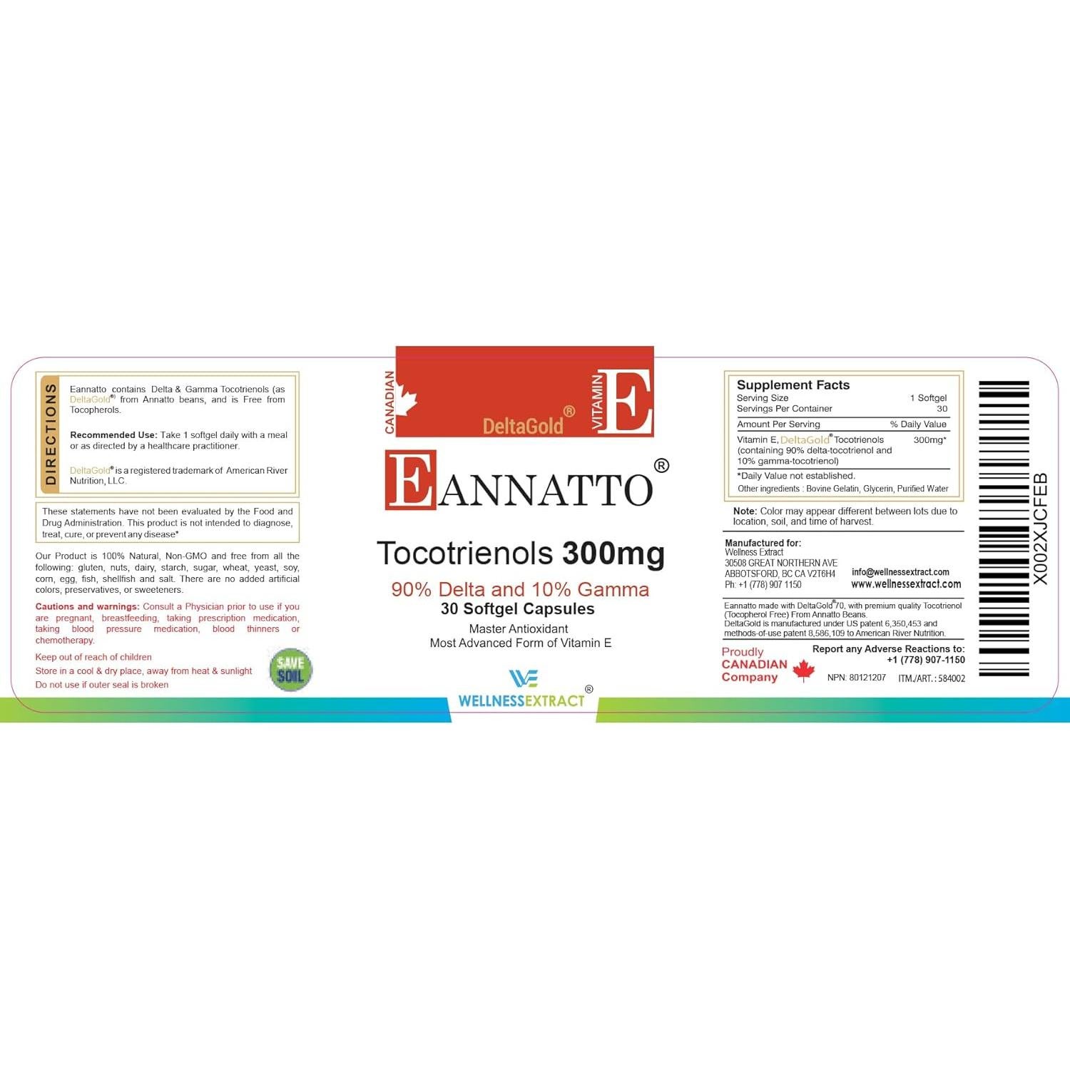 Suplemento de Vitamina E Eannatto 300mg 30 Cápsulas Blandas Antioxidante