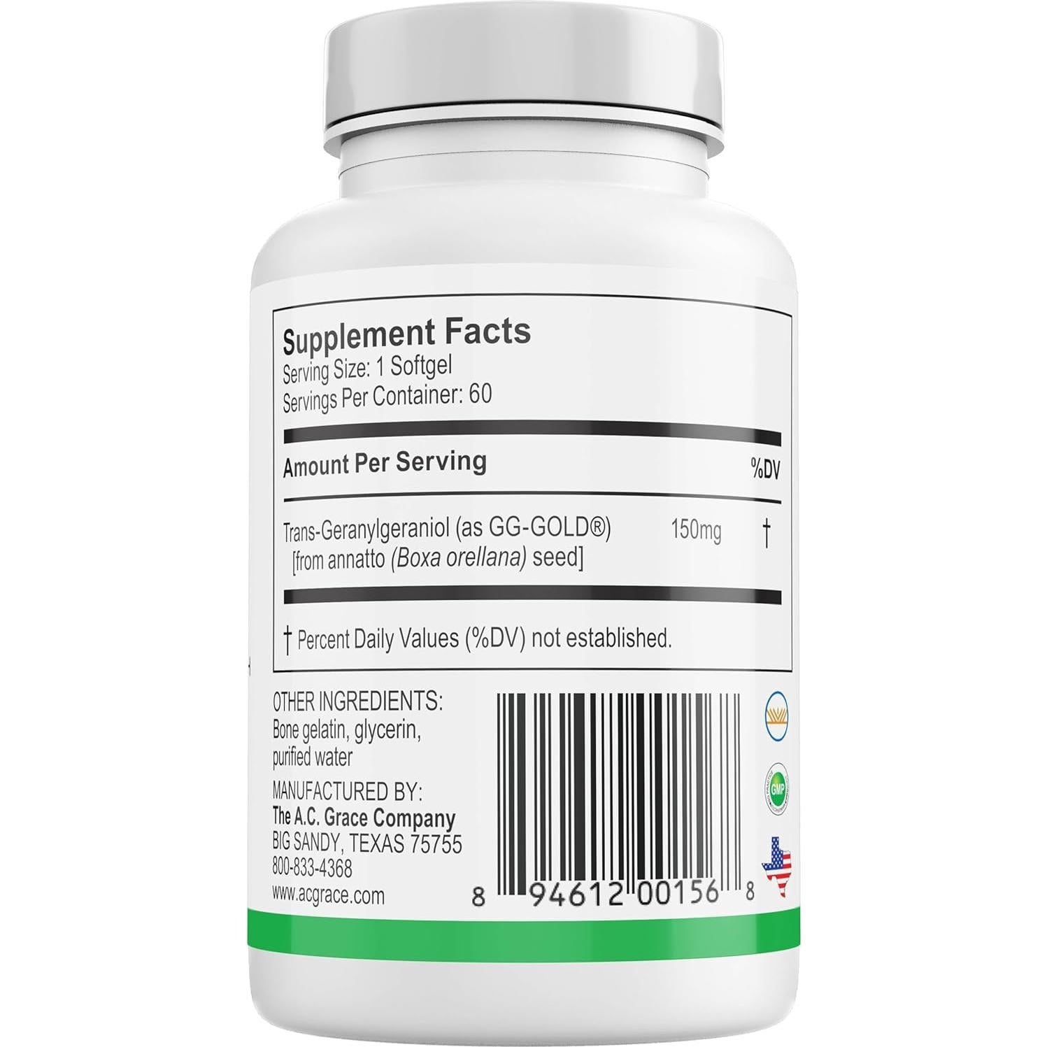 Suplemento GG-Oro A.C. Grace 150mg - 60 Softgels Energía Celular