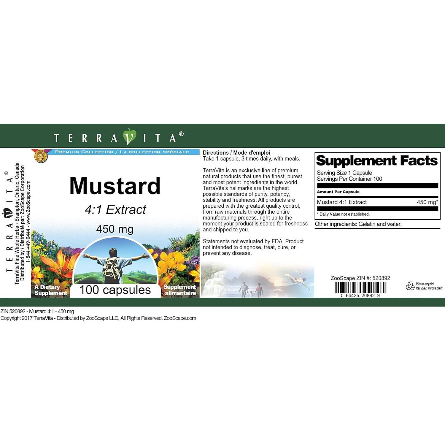 Cápsulas de Mostaza 4:1 TerraVita 450 mg - 100 Unidades