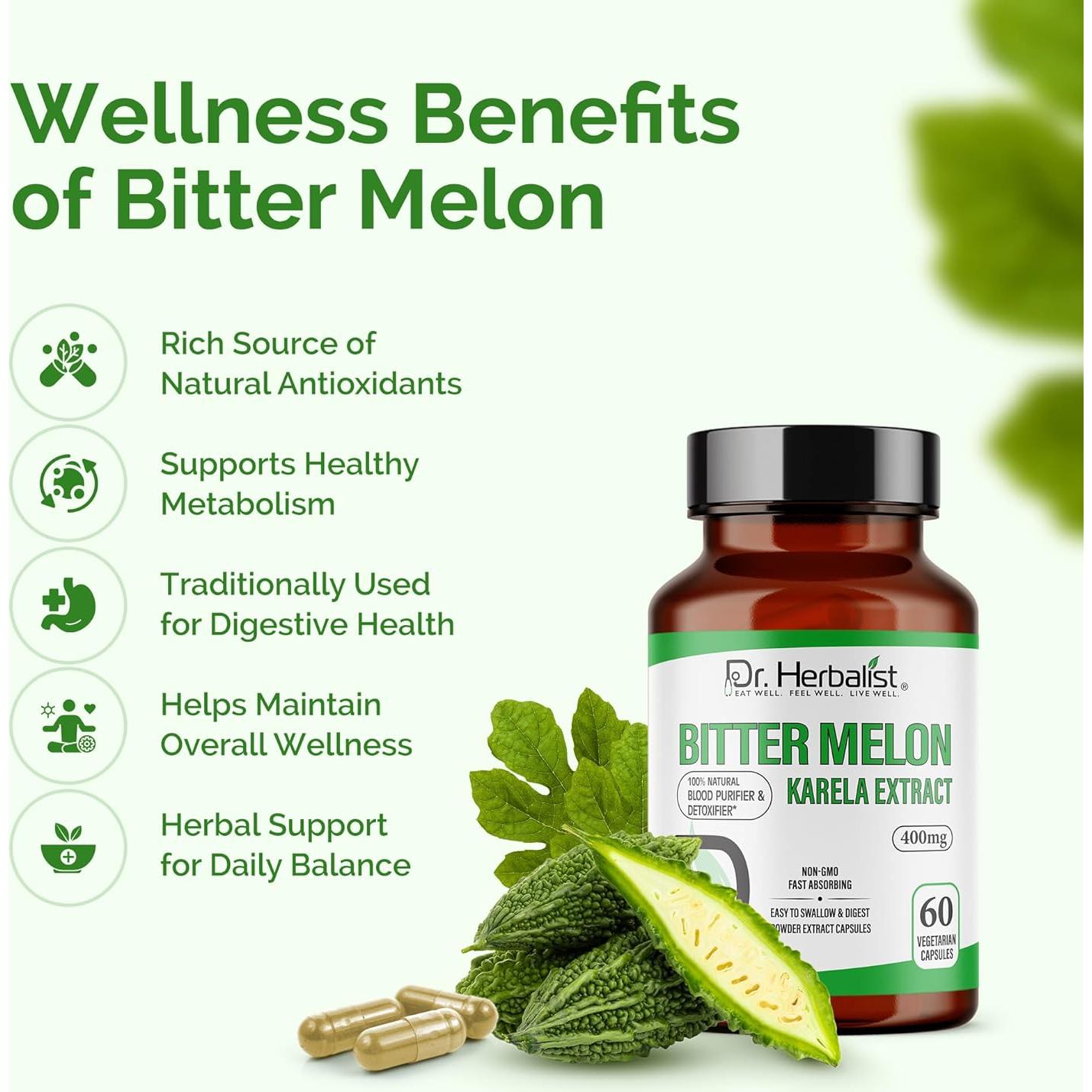 Extracto de Melón Amargo Dr. HERBALIST 400mg - 60 Cápsulas Veganas