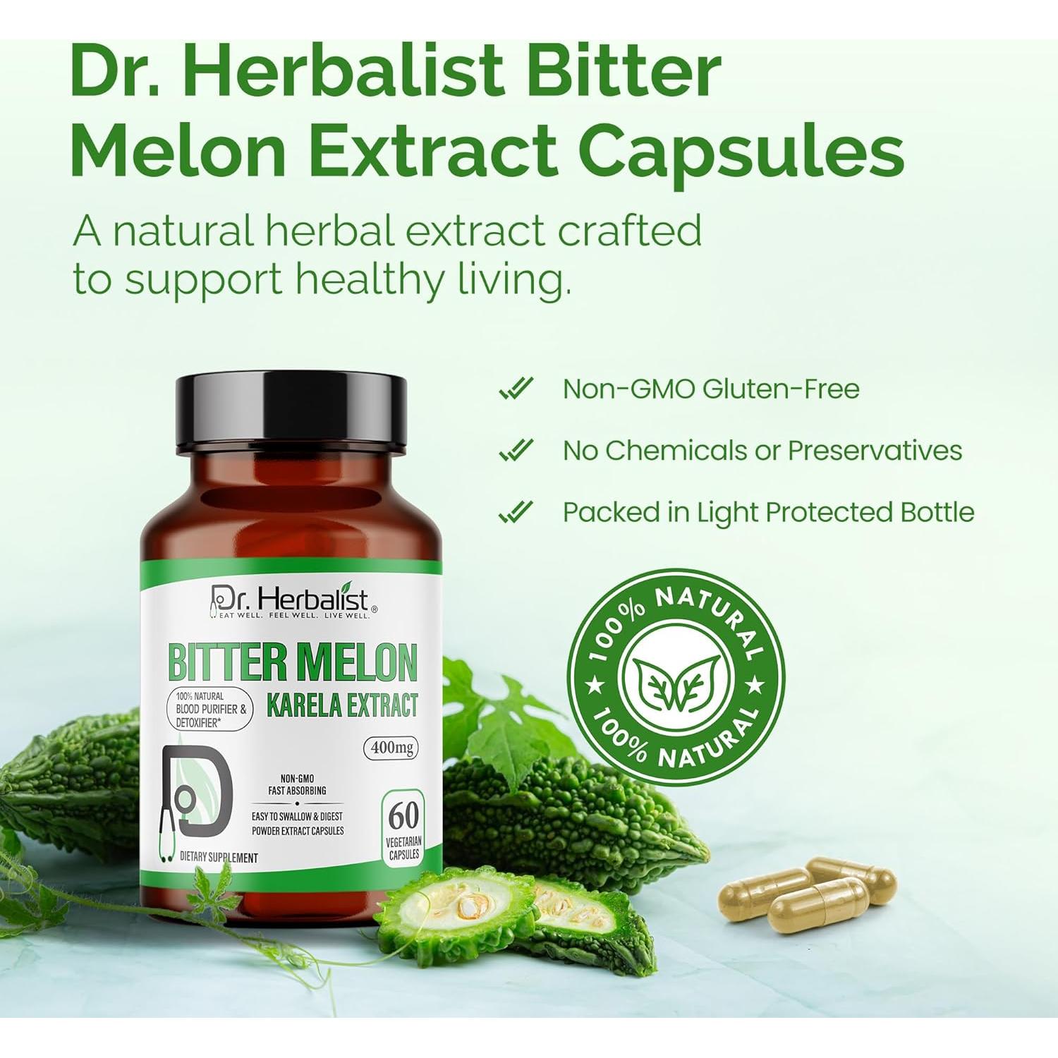 Extracto de Melón Amargo Dr. HERBALIST 400mg - 60 Cápsulas Veganas