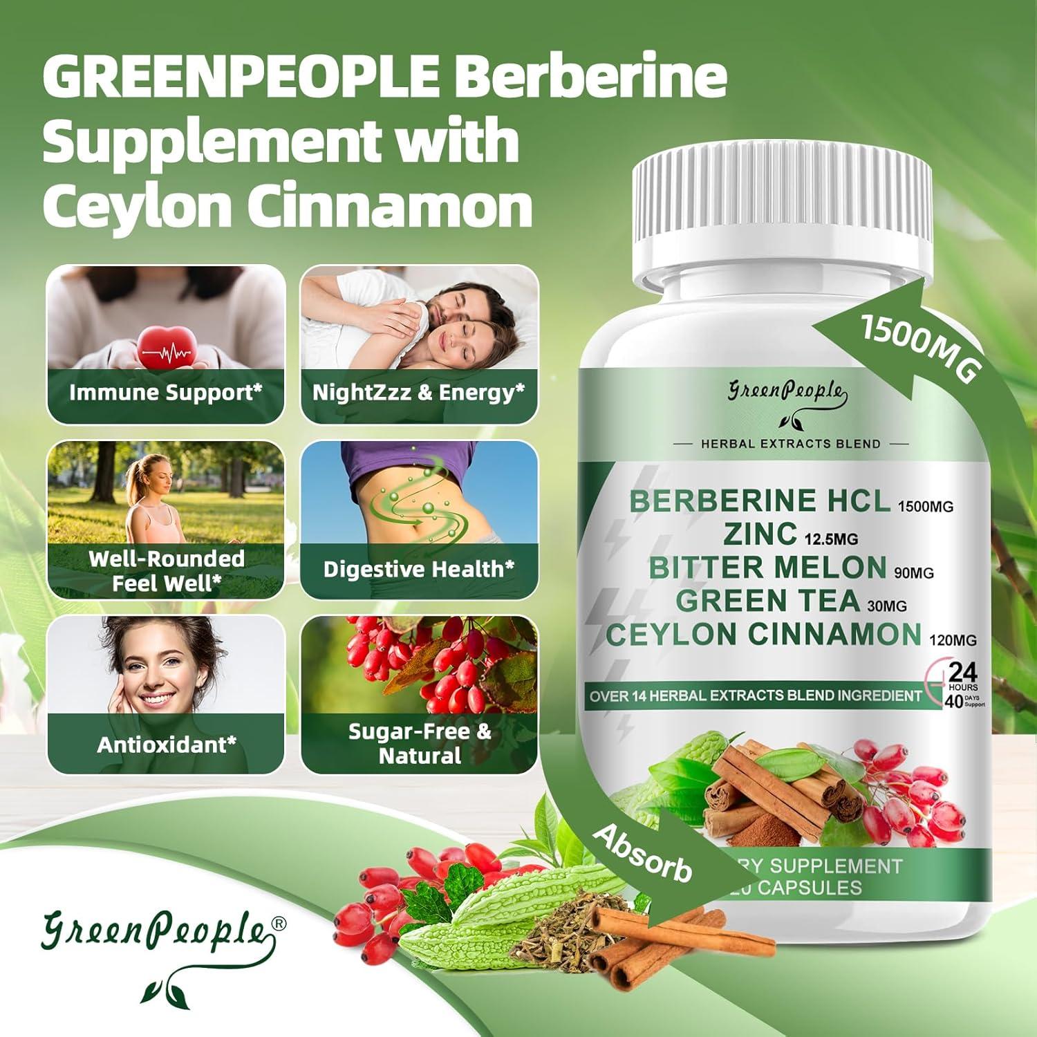Suplemento de Berberina Greenpeople 240 Cápsulas 1500mg