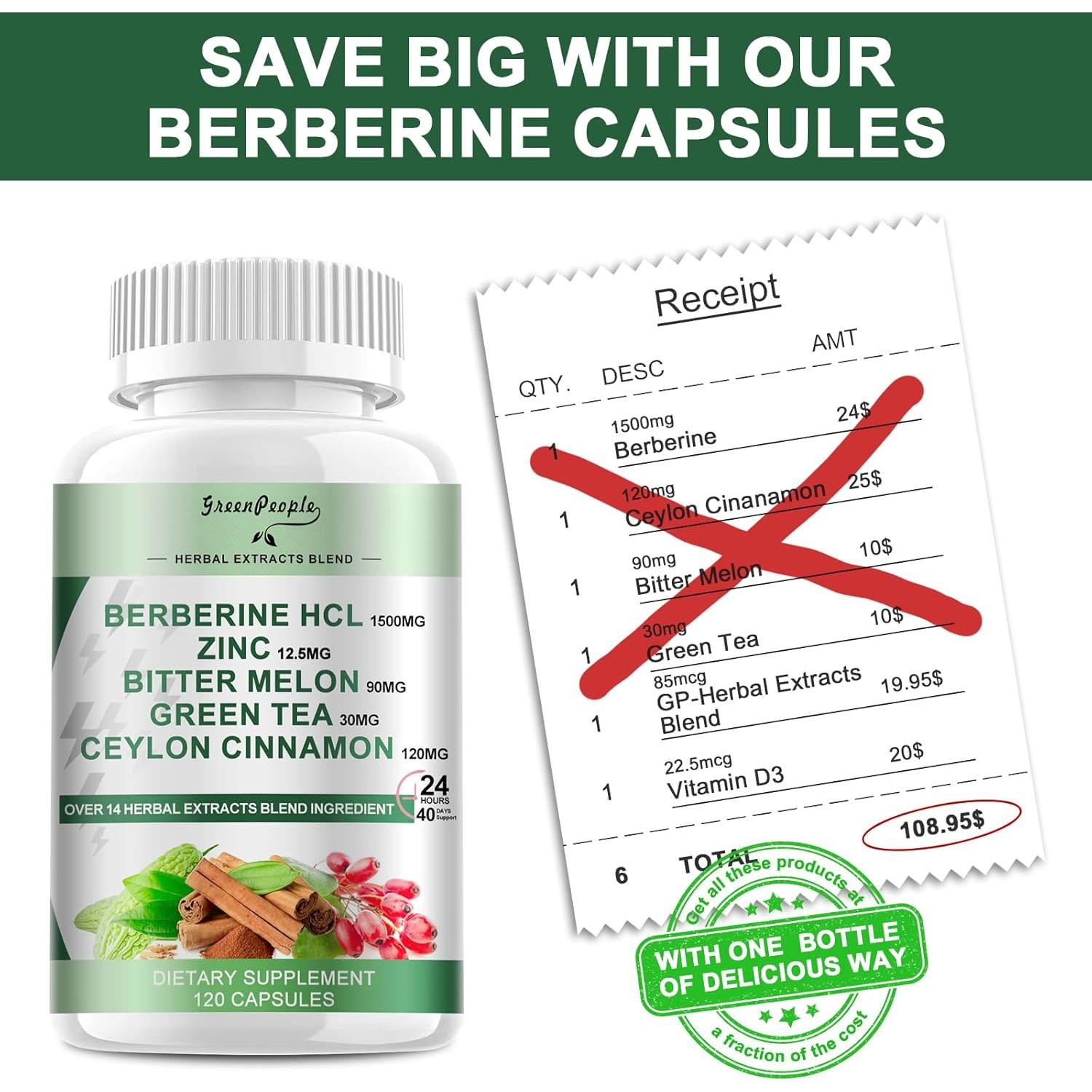 Suplemento de Berberina Greenpeople 240 Cápsulas 1500mg