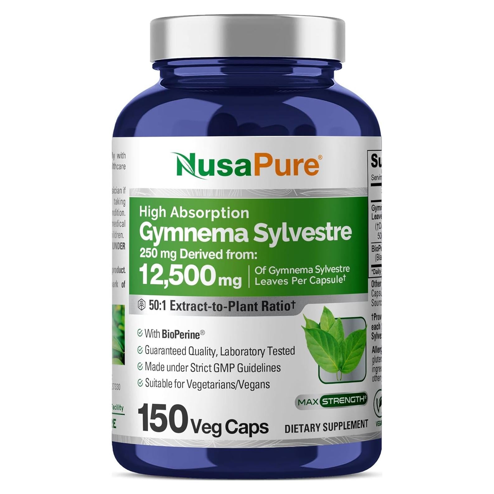 Extracto de Gymnema Sylvestre NusaPure 250 mg 150 cápsulas veganas