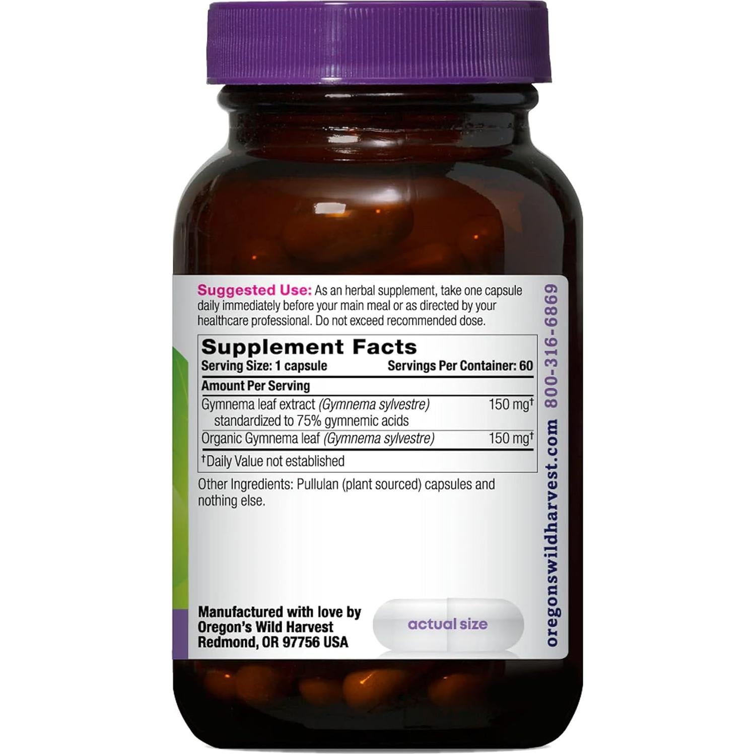 Suplemento Herbal Gymnema Oregon's Wild Harvest 60 Cápsulas Veganas