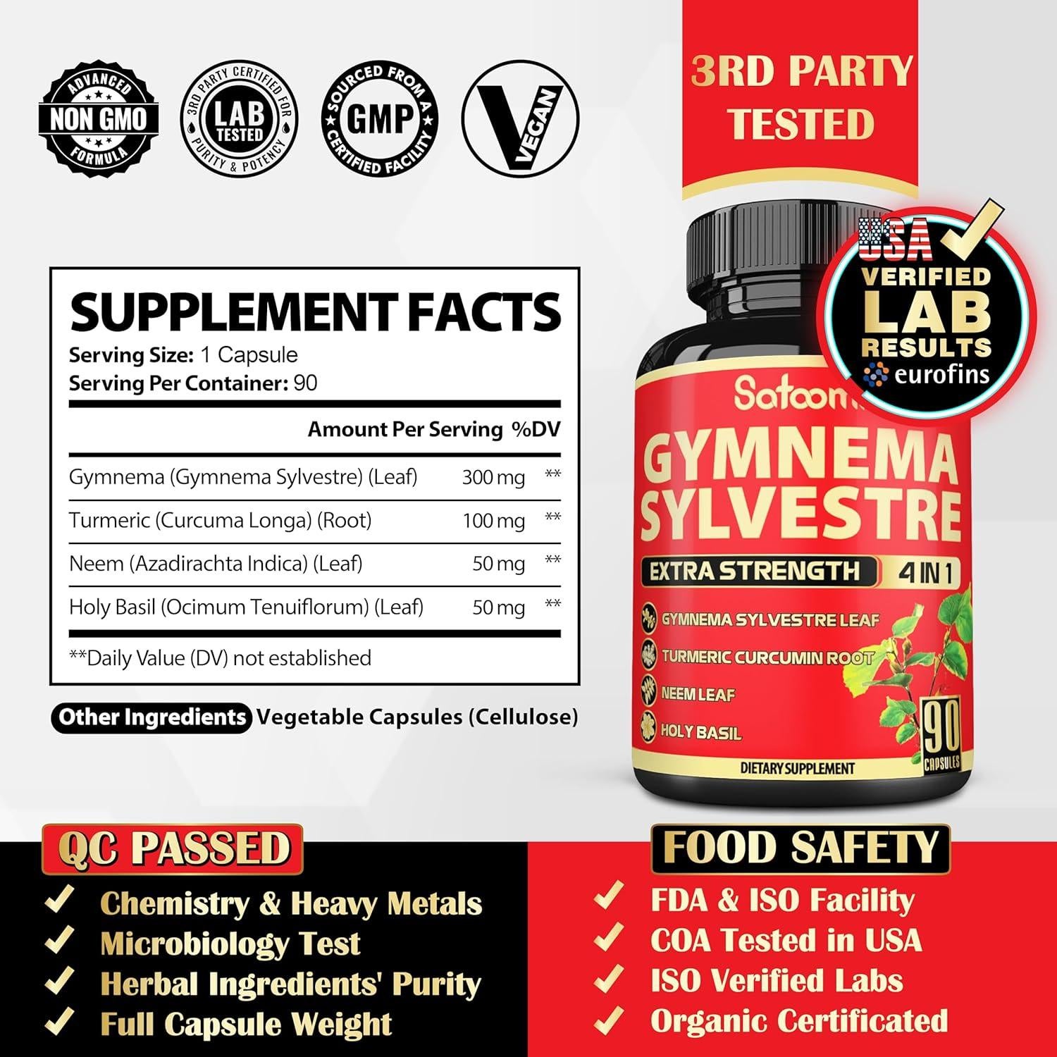 Cápsulas de Gymnema Sylvestre Satoomi - 90 Cápsulas - 3 Meses