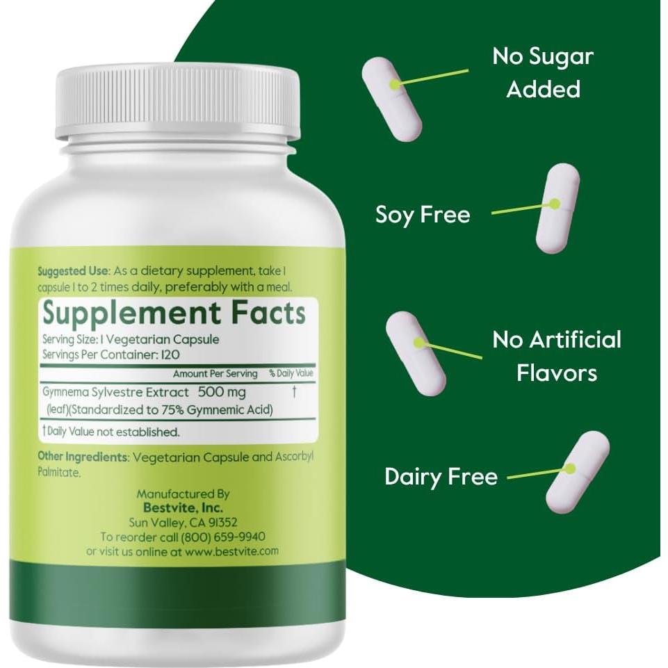 Suplemento Gymnema Sylvestre 500mg Bestvite 120 Cápsulas Veganas