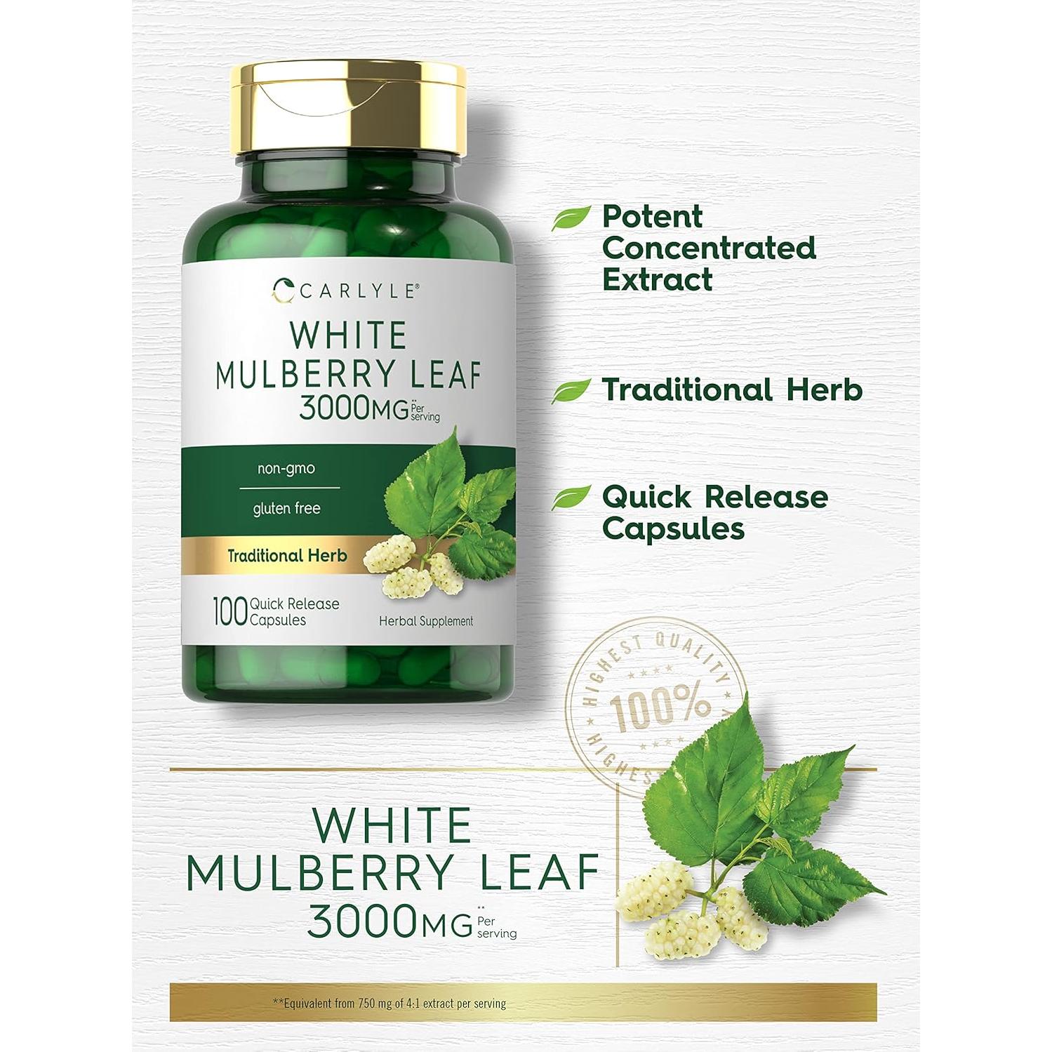 Extracto de Hoja de Morera Carlyle 3000mg 100 Cápsulas Suplemento Herbal