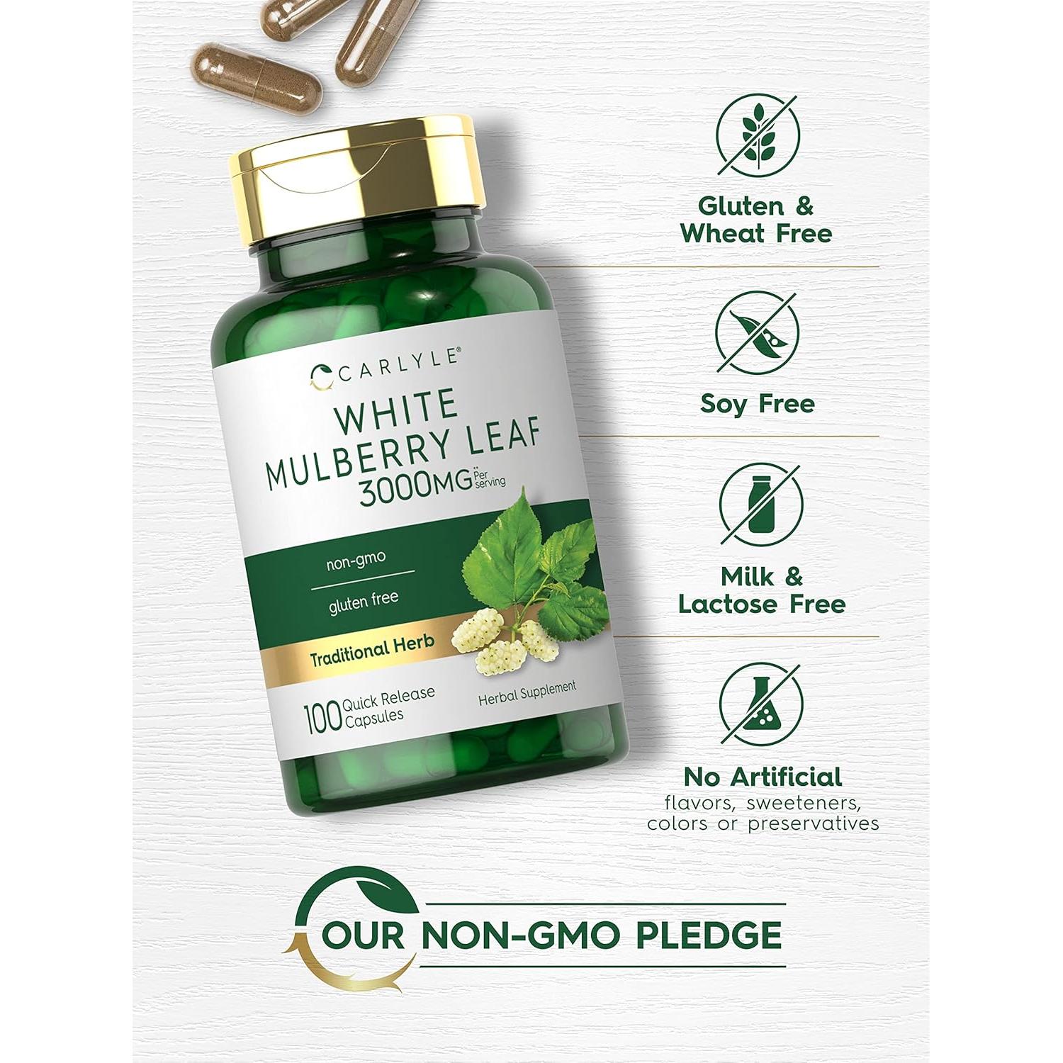 Extracto de Hoja de Morera Carlyle 3000mg 100 Cápsulas Suplemento Herbal