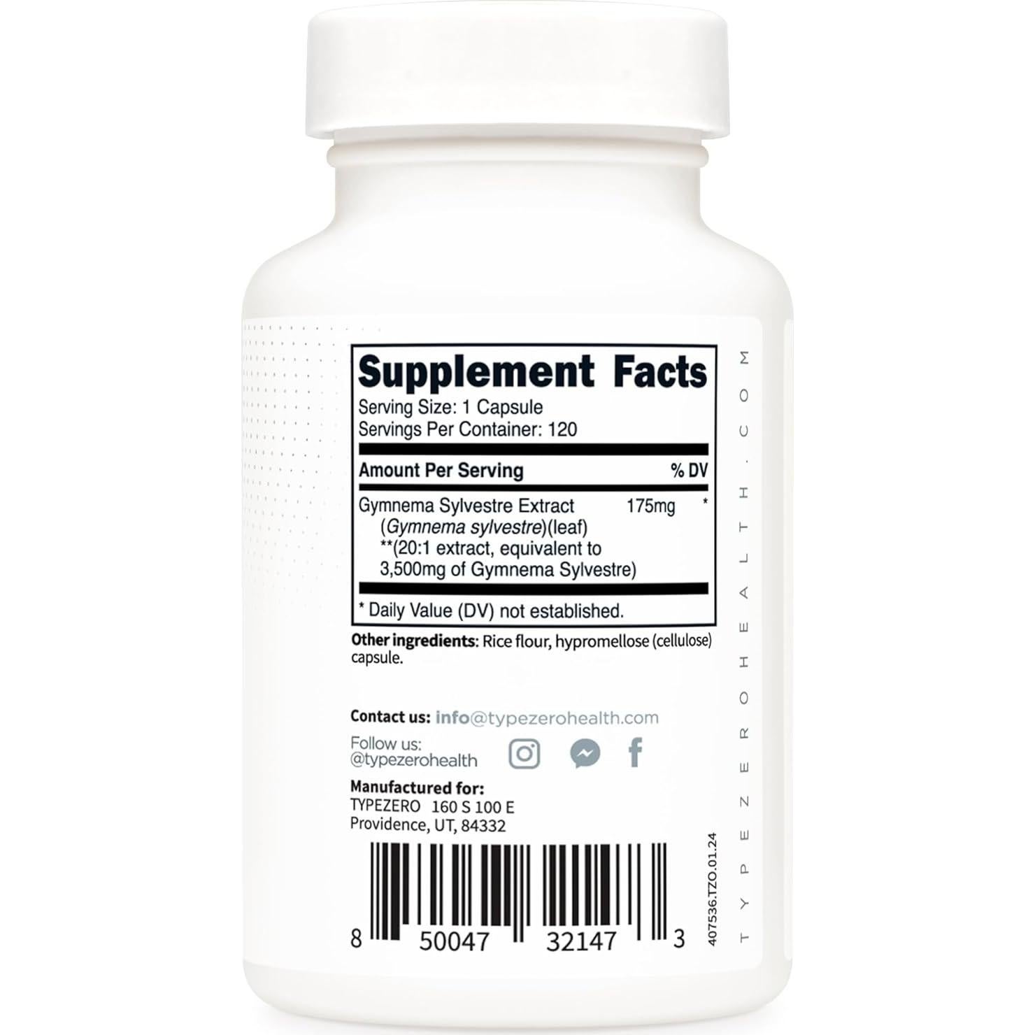 Cápsulas de Gymnema Sylvestre Type Zero 120 Porciones 3500 MG