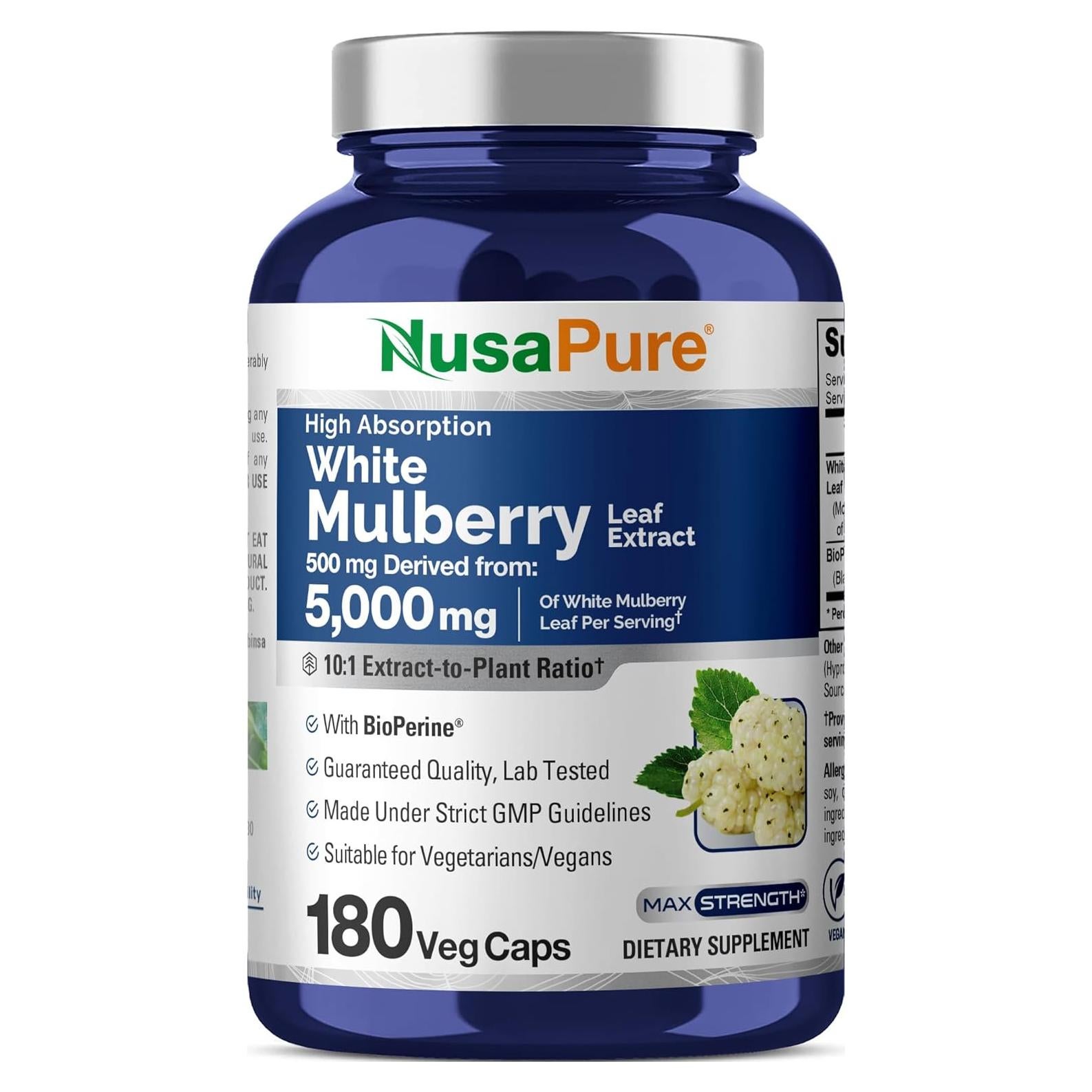 Extracto de Hoja de Morera Blanca NusaPure 10:1 500mg 180 Cápsulas Veganas