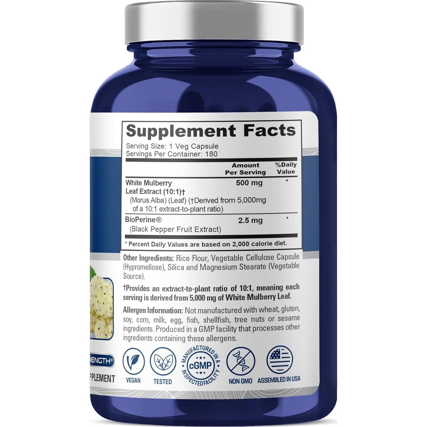 Extracto de Hoja de Morera Blanca NusaPure 10:1 500mg 180 Cápsulas Veganas