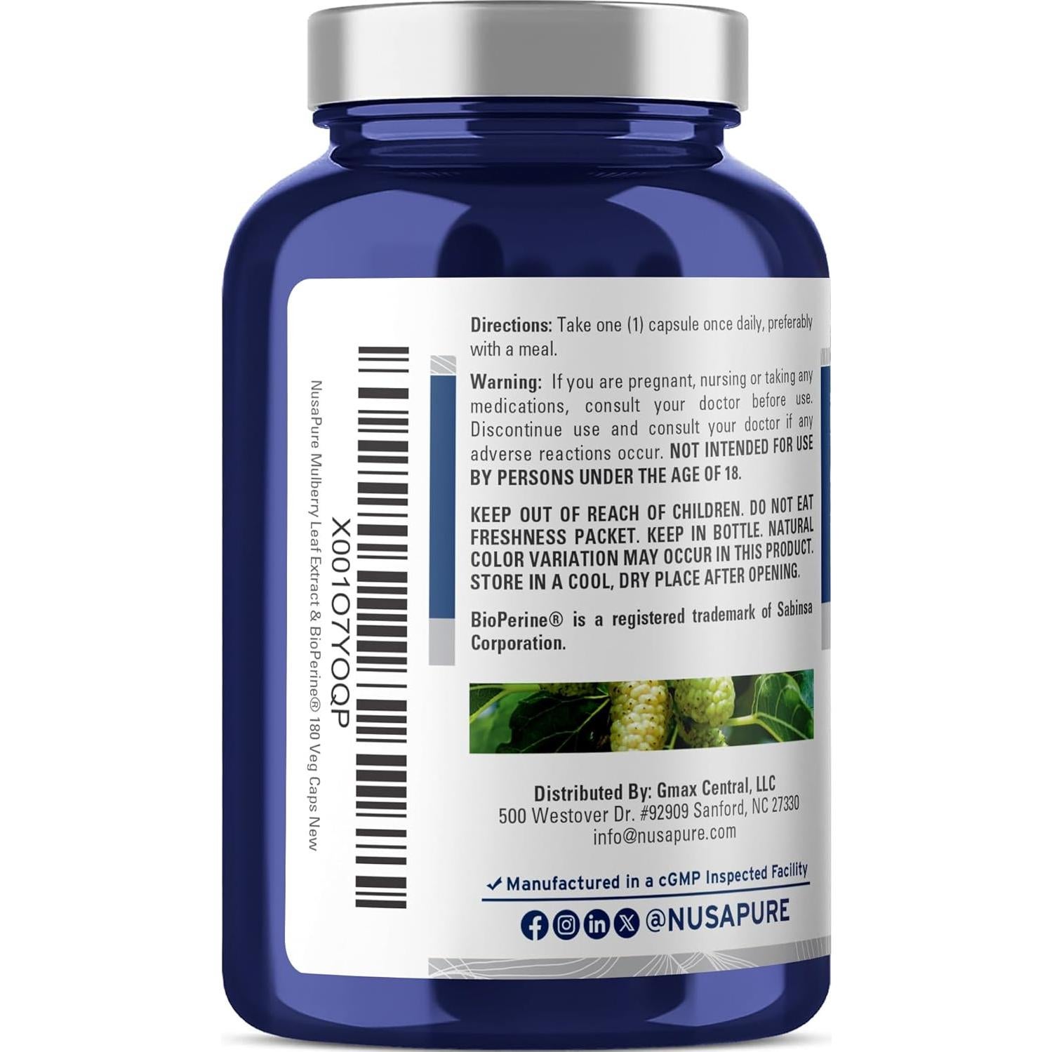 Extracto de Hoja de Morera Blanca NusaPure 10:1 500mg 180 Cápsulas Veganas