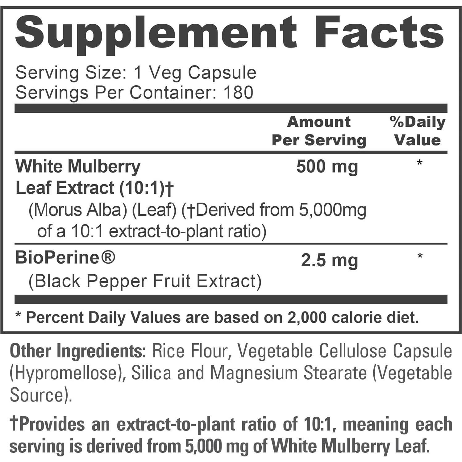 Extracto de Hoja de Morera Blanca NusaPure 10:1 500mg 180 Cápsulas Veganas