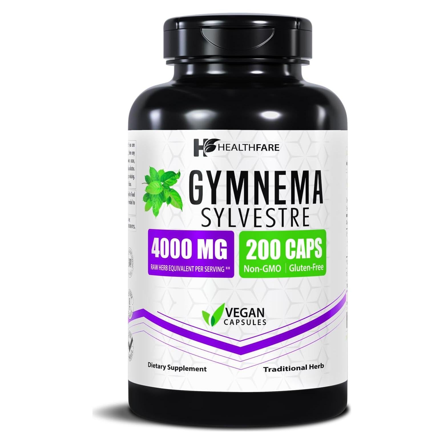 Suplemento Vegano Extracto de Gymnema Sylvestre HealthFare 4000mg - 200 Cápsulas