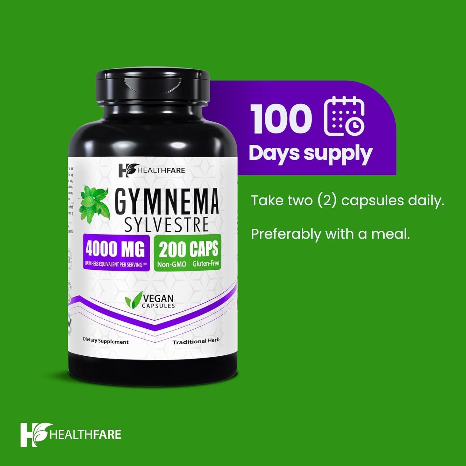Suplemento Vegano Extracto de Gymnema Sylvestre HealthFare 4000mg - 200 Cápsulas