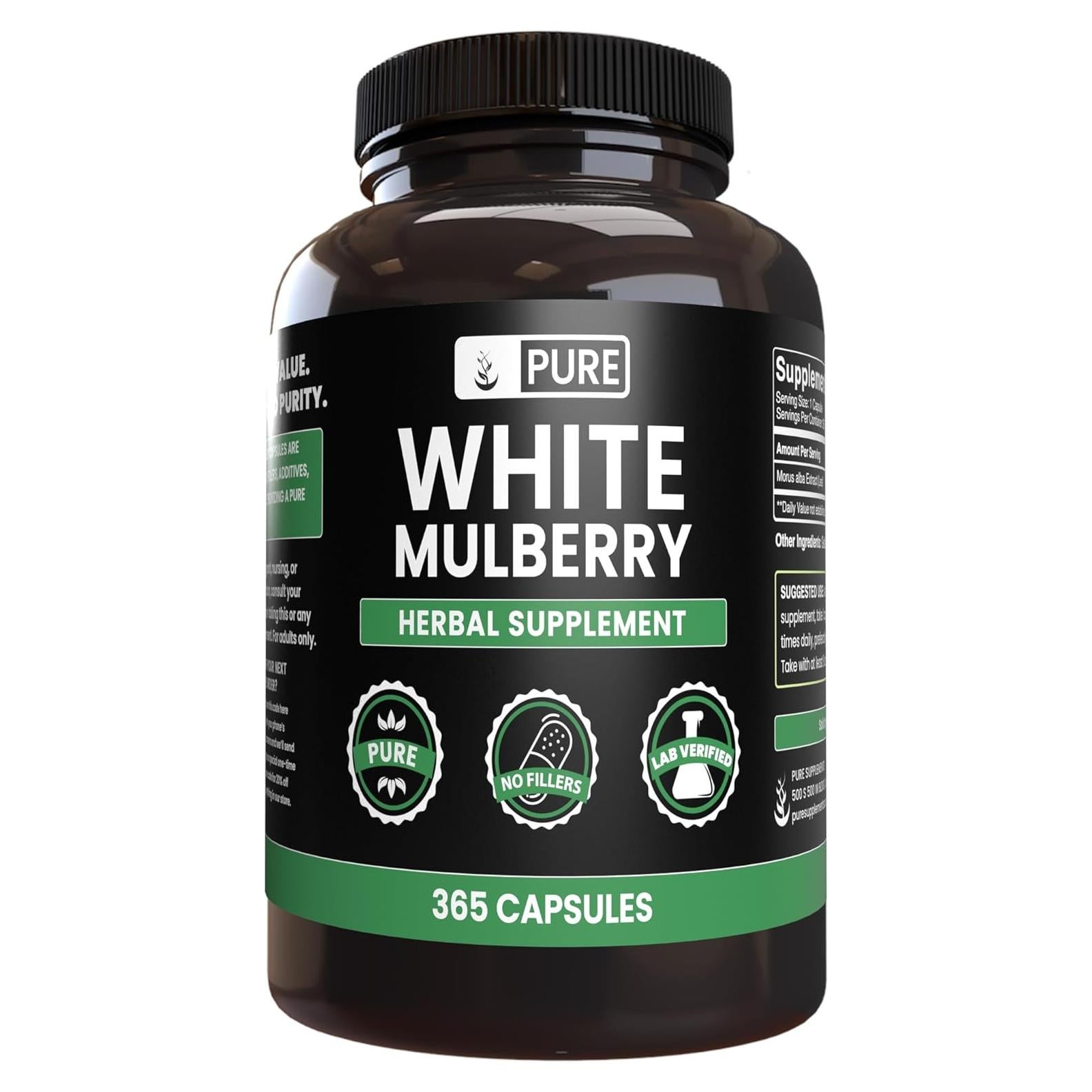 Cápsulas de Morera Blanca 365 Unidades - Ingredientes Puro