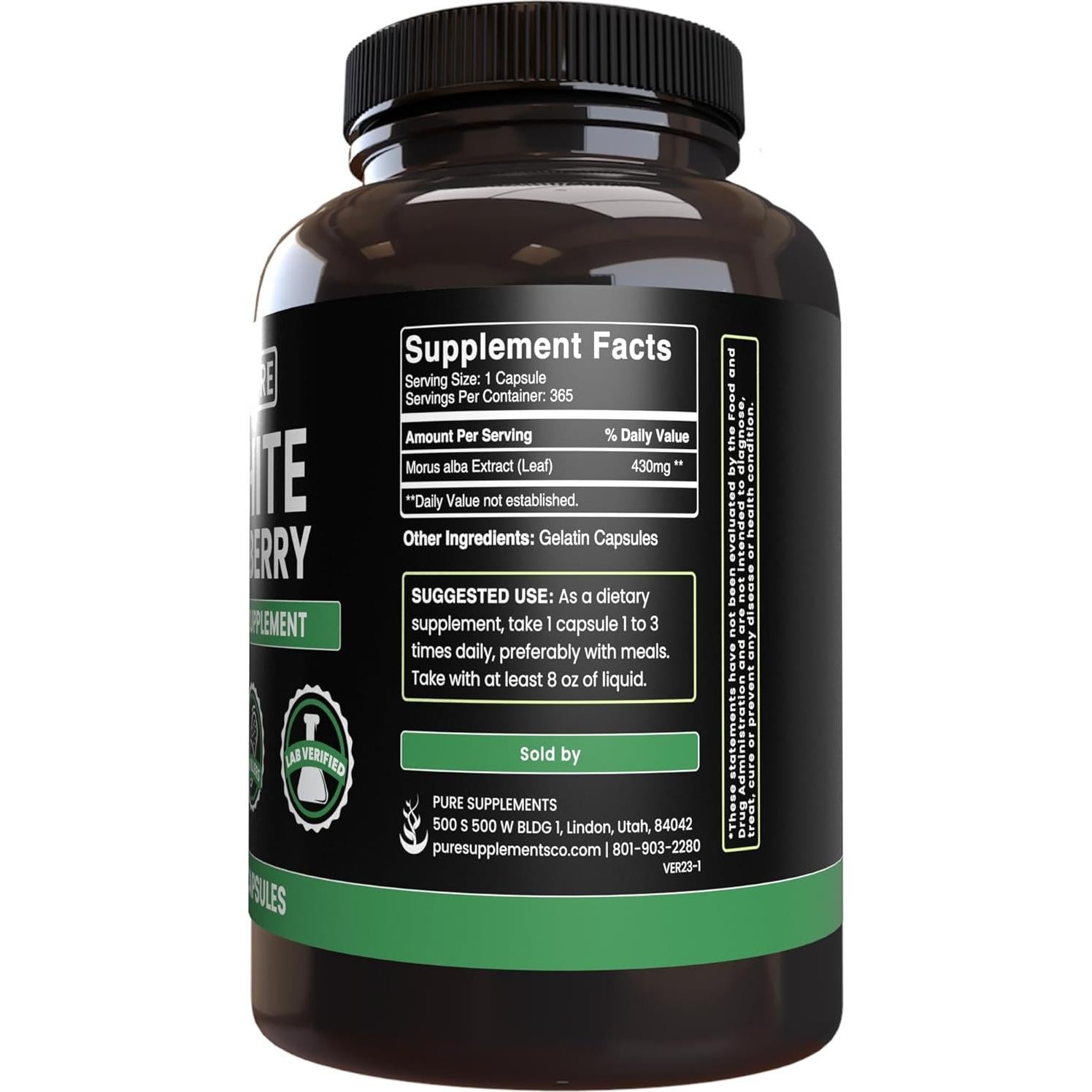 Cápsulas de Morera Blanca 365 Unidades - Ingredientes Puro