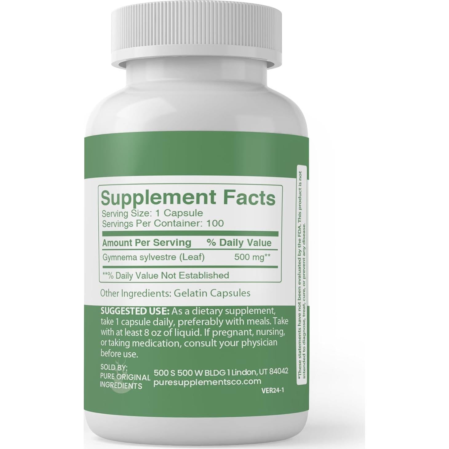 Cápsulas de Gymnema Sylvestre 100% Puras - 100 Unidades