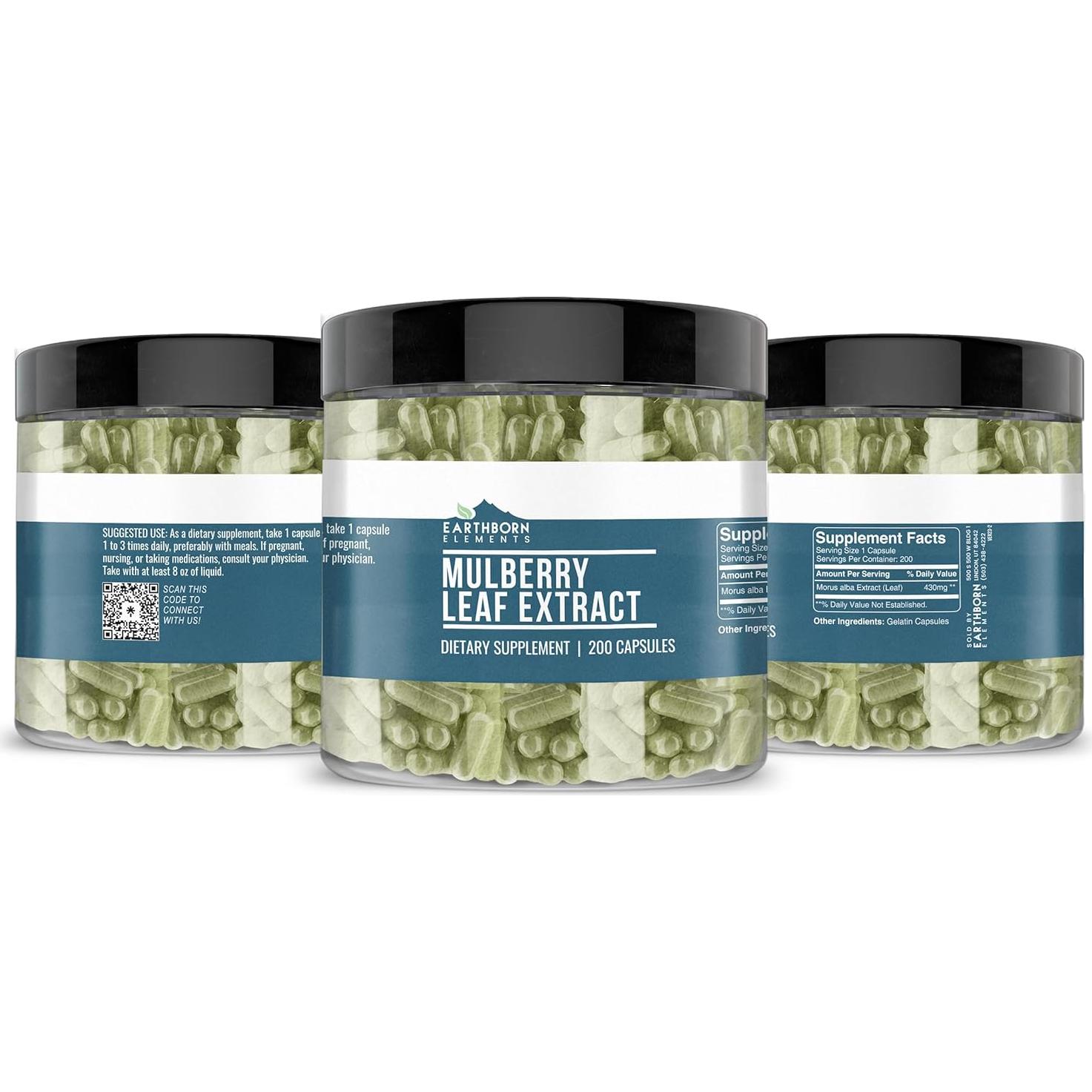 Extracto de Hoja de Morera Blanca Earthborn Elements 200 Cápsulas Puras