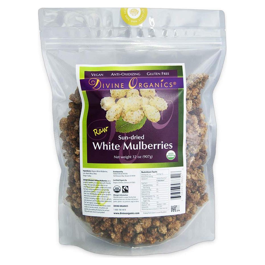 Moras Blancas Orgánicas Crudas Secadas al Sol 907g Divine Organics