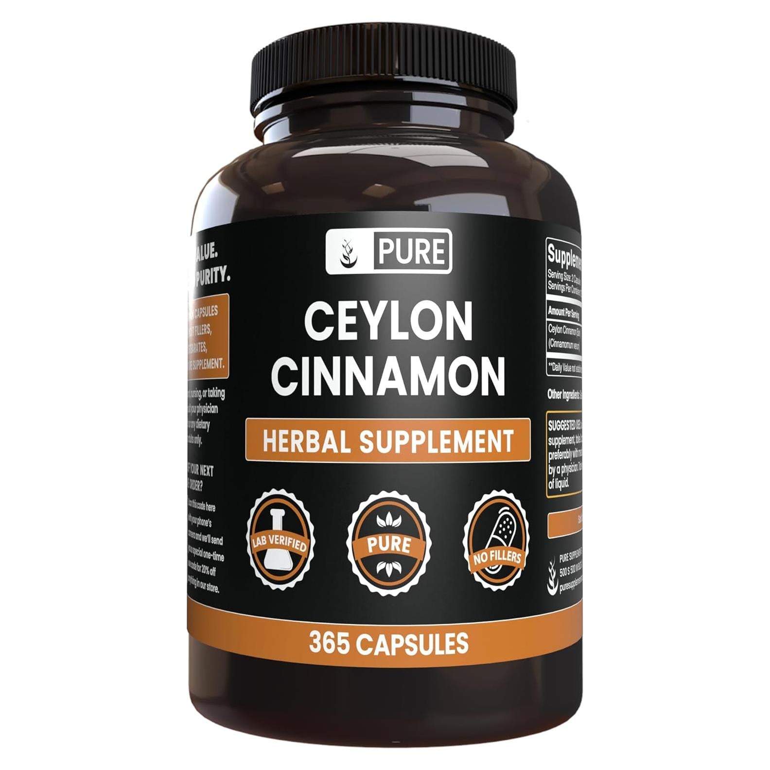 Cápsulas de Canela de Ceilán 365 Unidades - Ingredientes Originales Puros