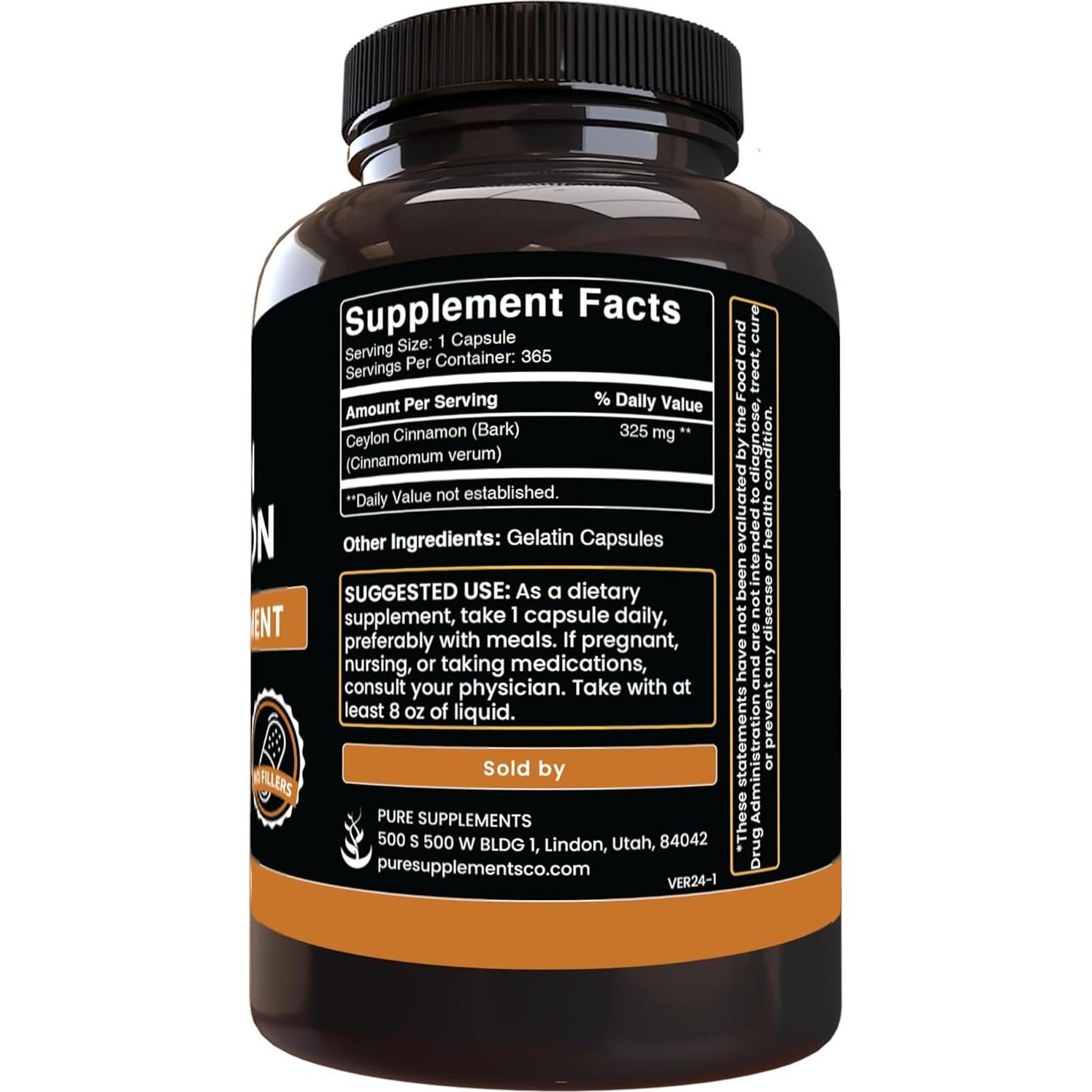 Cápsulas de Canela de Ceilán 365 Unidades - Ingredientes Originales Puros