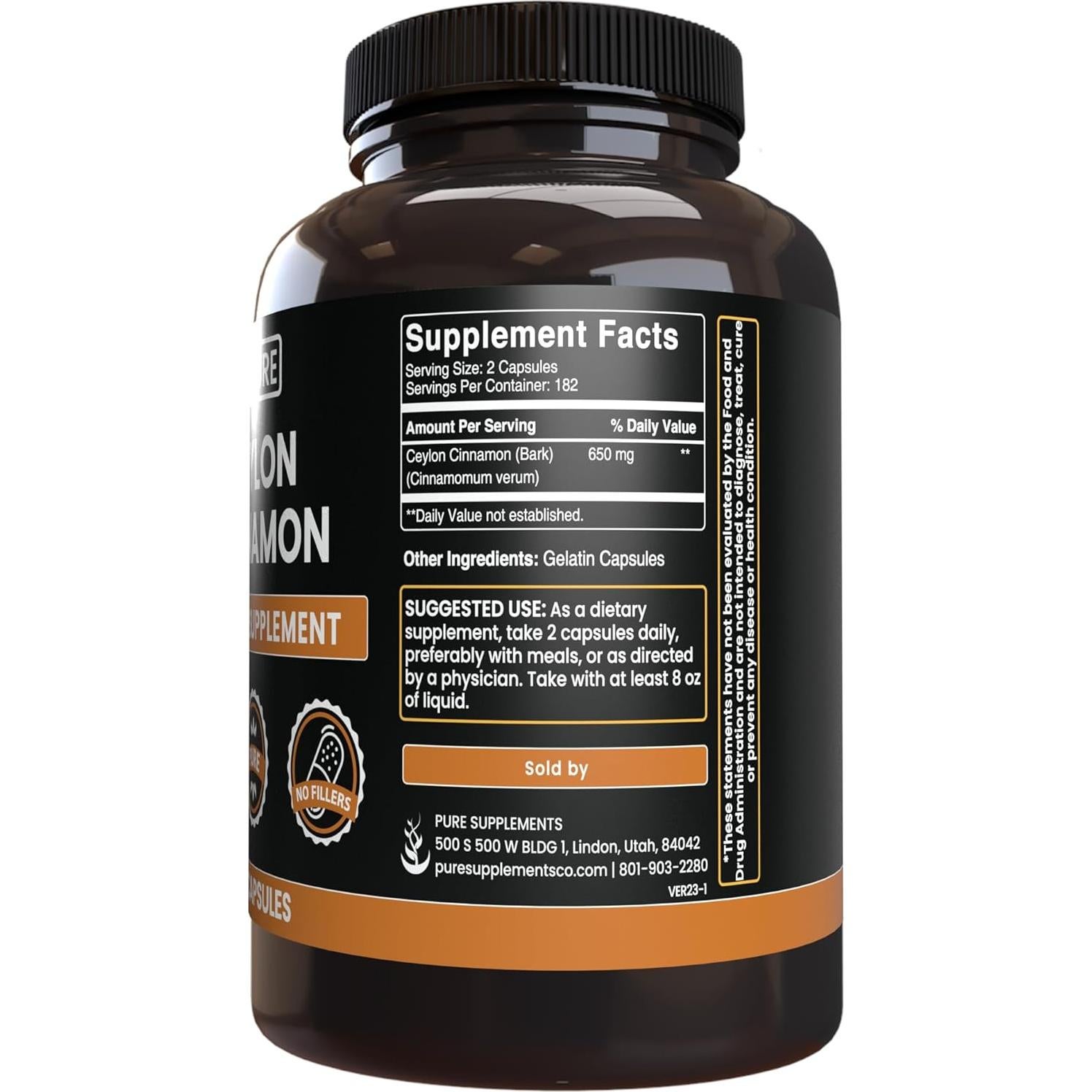 Cápsulas de Canela de Ceilán 365 Unidades - Ingredientes Originales Puros