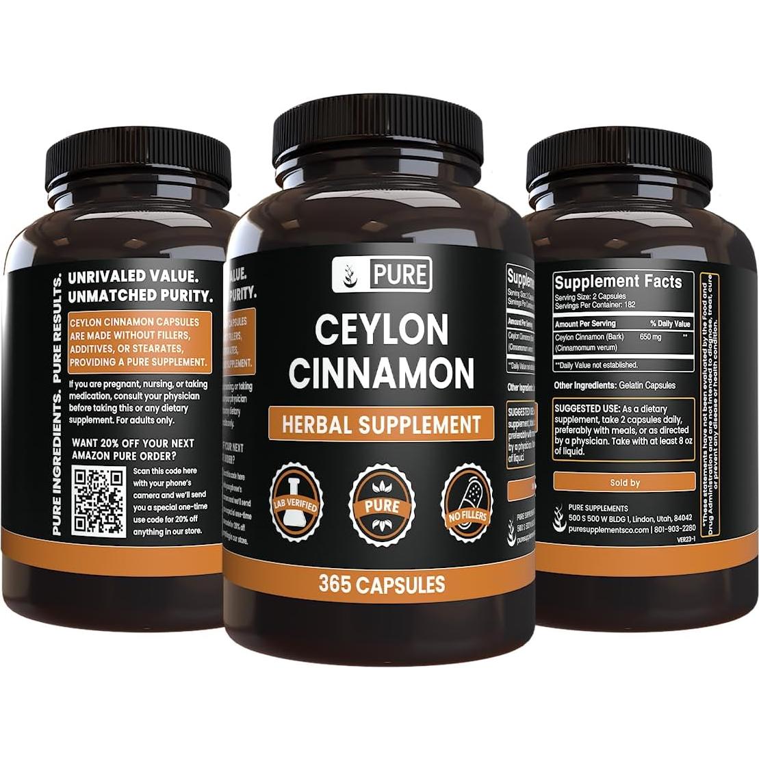 Cápsulas de Canela de Ceilán 365 Unidades - Ingredientes Originales Puros