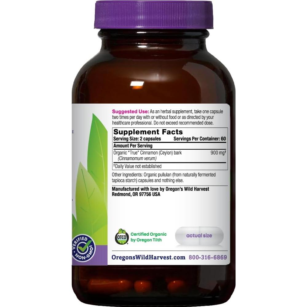 Cápsulas Veganas de Canela Ceylán Orgánica Oregon's Wild Harvest 120 Unidades