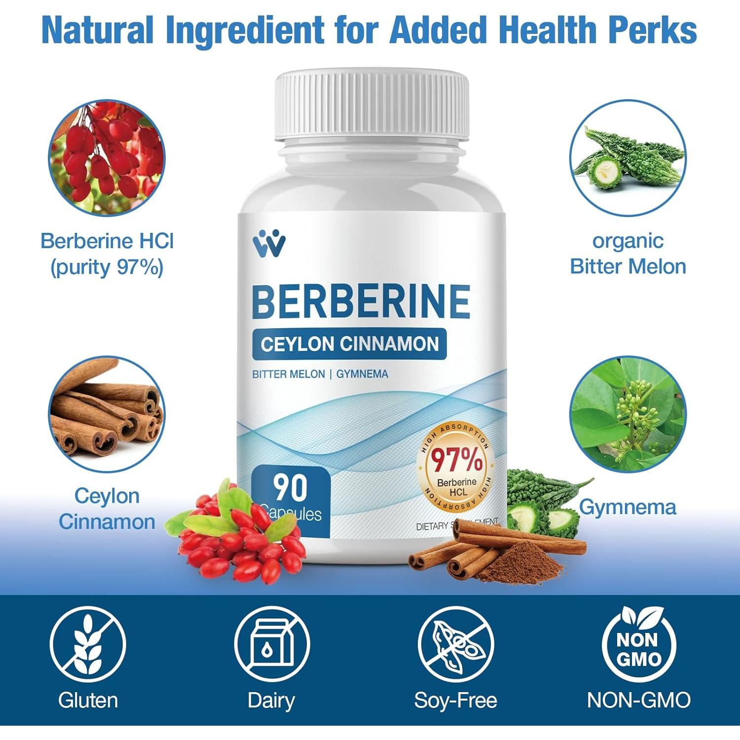 Suplemento de Berberina 1500mg WACHRAY con Canela - 180 Cápsulas