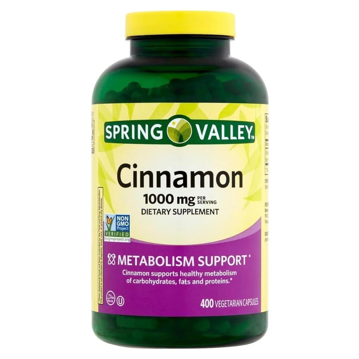 Suplemento de Canela Spring Valley 1000mg 400 Cápsulas Vegetarianas