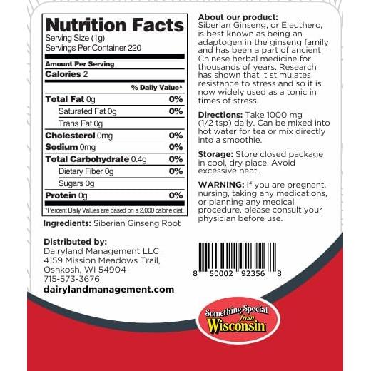 Polvo de Ginseng Siberiano 1000 mg Dairyland 226.8 g No-OGM