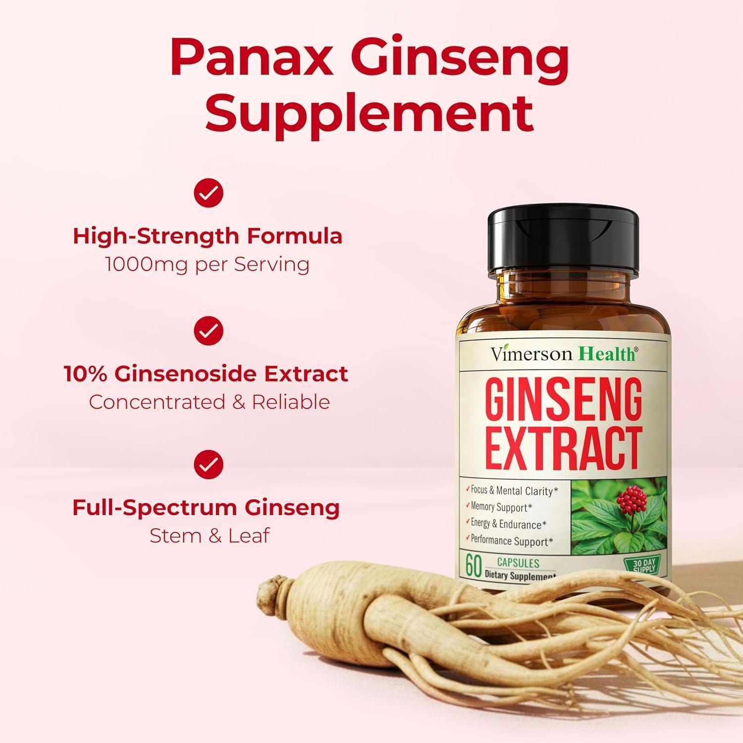 Suplemento de Ginseng Panax 1000mg Vimerson Health - Energía y Enfoque