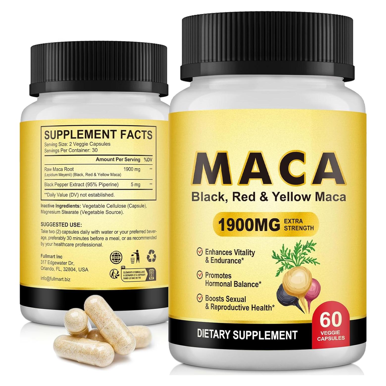Cápsulas de Raíz de Maca FSLHCY 1900mg - Suplemento Vegano