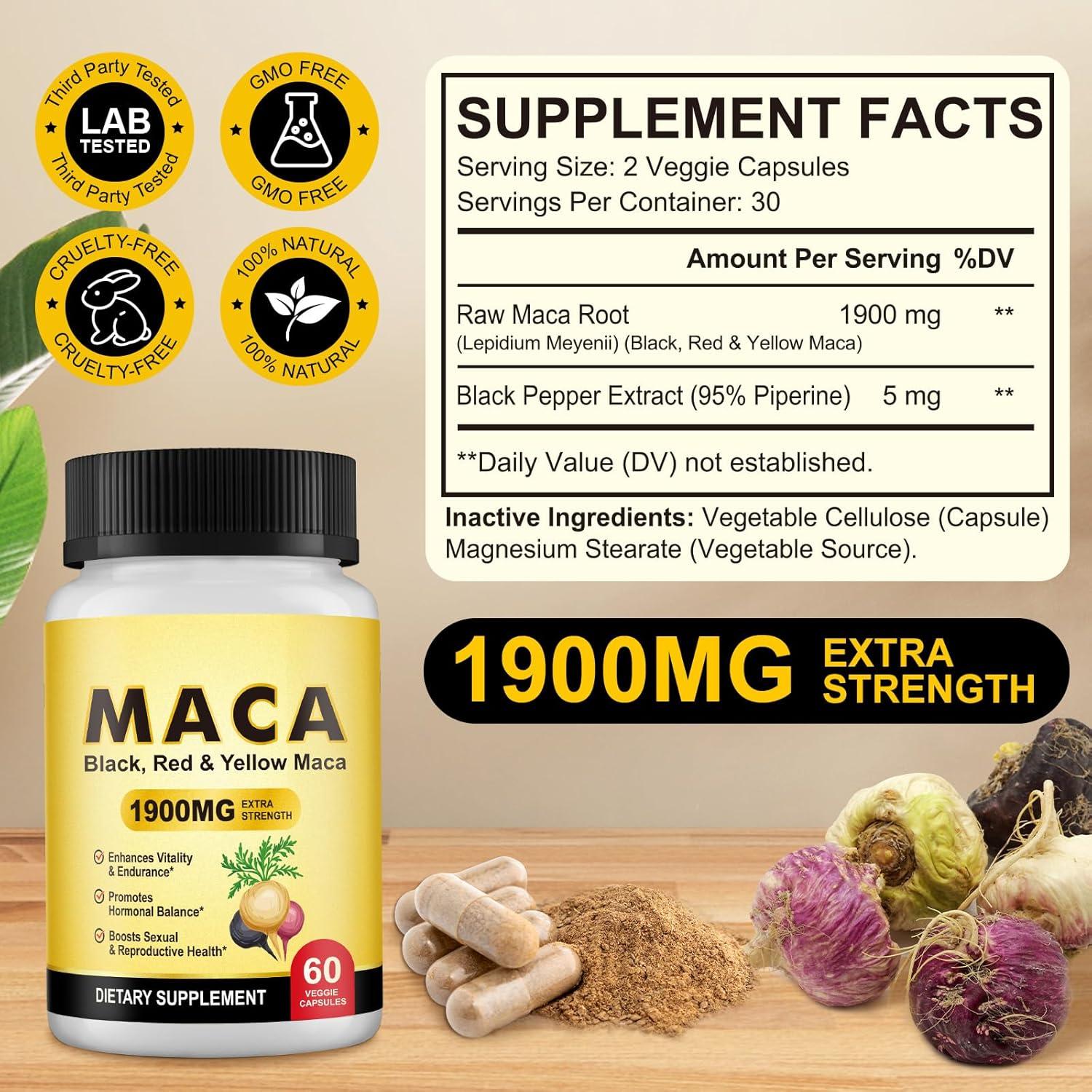 Cápsulas de Raíz de Maca FSLHCY 1900mg - Suplemento Vegano