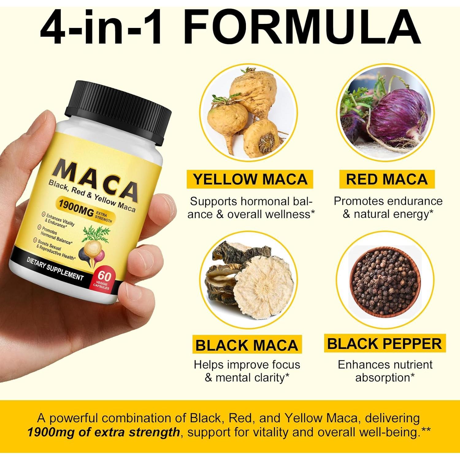 Cápsulas de Raíz de Maca FSLHCY 1900mg - Suplemento Vegano