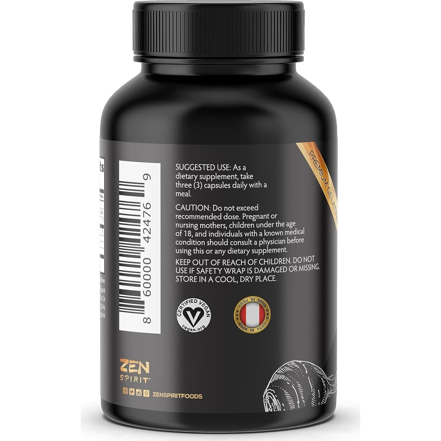 Cápsulas de Maca Zen Spirit 180 Píldoras 500mg Orgánicas