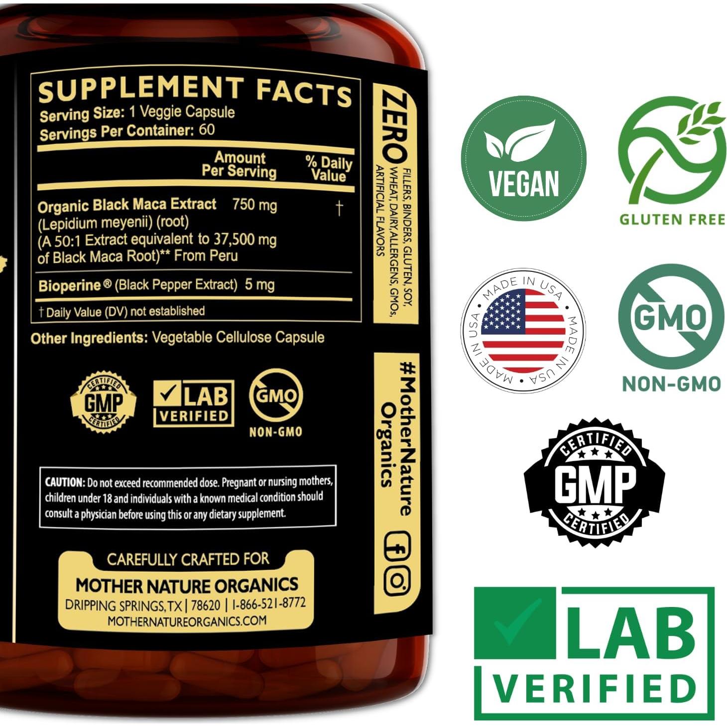 Cápsulas de Maca Negra Orgánica 37,500mg - 60 Unidades